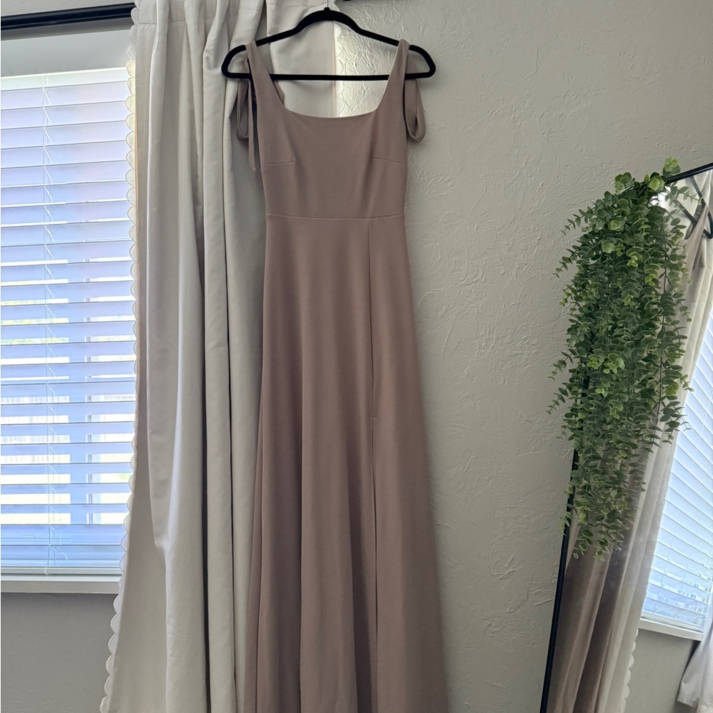 Birdy Grey Taupe Maxi Chiffon Sleeveless Square Neck